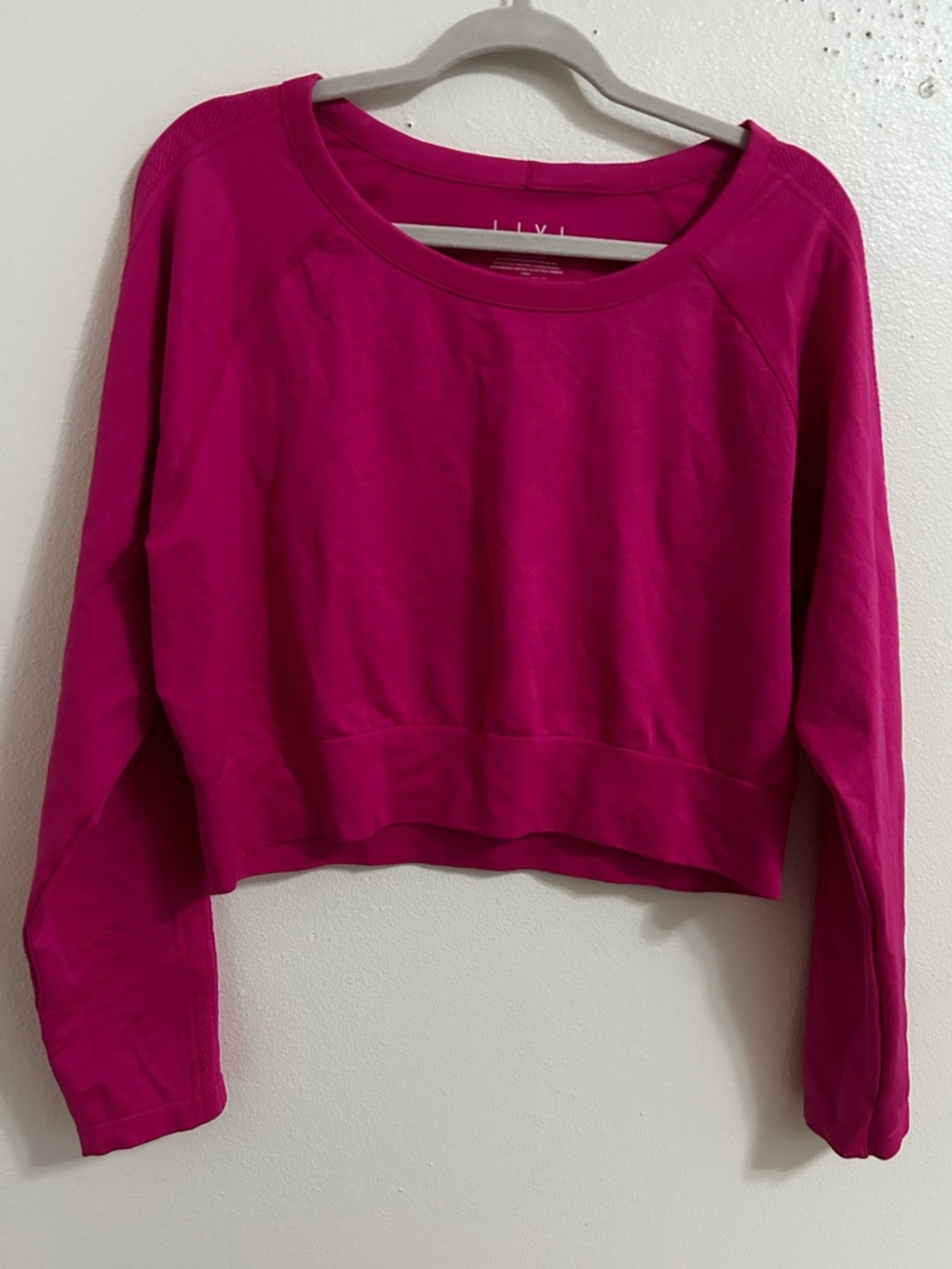 Livi Active Lane Bryant hot pink cropped long sleeve athletic top